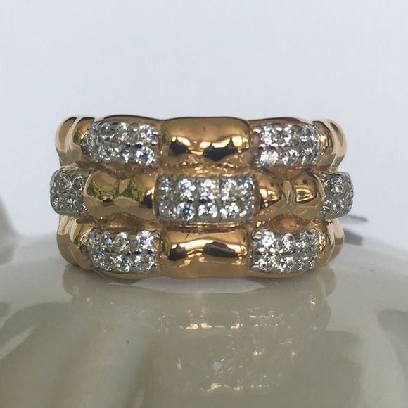 NEW!  14K gold plated sterling pave CZ brick ring - Picture 1 of 5
